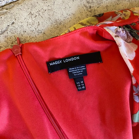 NWT Maggy London Red Floral Ruffle Bohemian Travel Tropical Hawaiian Dress 10 - Picture 3 of 8